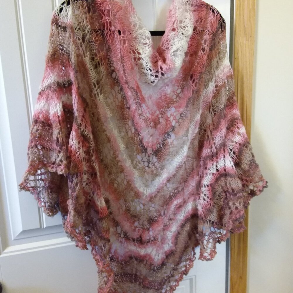 Handmade Pink Angora Lace Shawl – Lightweight Romantic Wrap